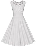 MUXXN Women's 1950s Retro Vintage Cap Sleeve Party Swing Dress(2XL,White)