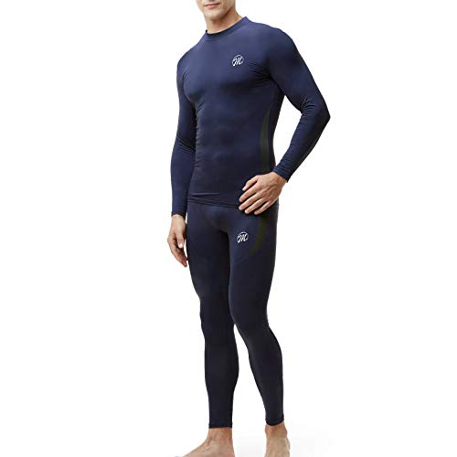 Men's Thermal Underwear Wintergear Fleece Long Johns Compression Base Layer Set Skiing Warm Top & Bottom (Blue, XXL)