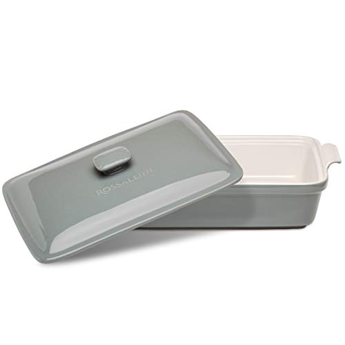 Rossallini Stoneware Casserole Dish Bakeware Set with Lid, Covered Rectangular Dinnerware, Large 4 Quart, 13 by 9 Inch, Grigio [Grey] - Thumbnail 2