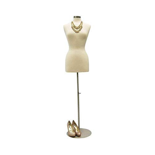 Female Mannequin Dress Form Torso with Round Metal Base and Neck Cap - Off White Premium Fully Pinnable Women's Dress Form (10/12)