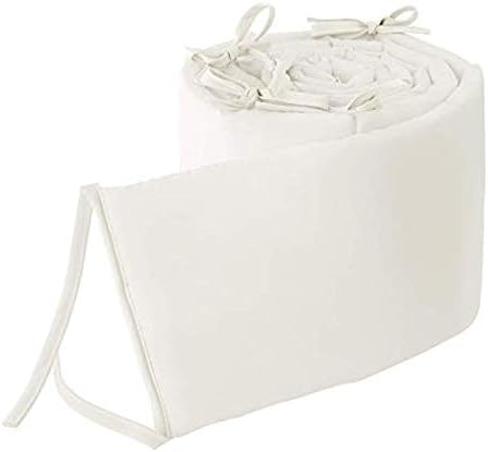 Baby Breathable Crib Bumper Pads for Standard Cribs Machine Washable Padded Crib Liner 100% Cotton 4 Piece, Ivory