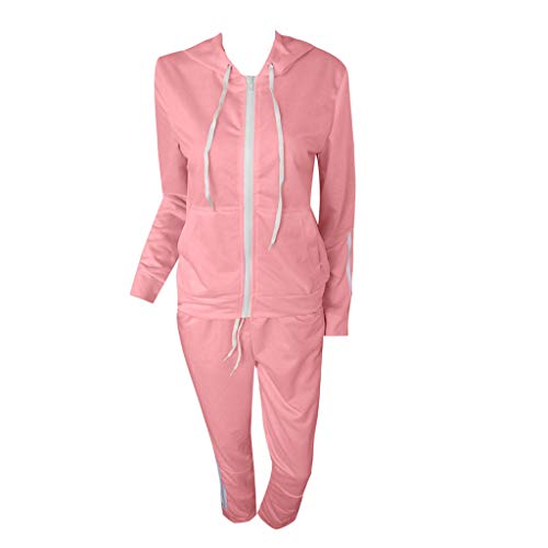 Dreamyth-Winter 2Pcs Women Tracksuit Casual Stripe Zipper Long Sleeve Pullove Sport Tops+Long Pants Set (Pink, S) - Thumbnail 4