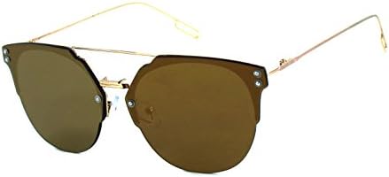 New Trendy Flat Metal Mirrored Rimless Wayfarer Unisex Fashion Reflective Sunglasses (Gold / Gold)