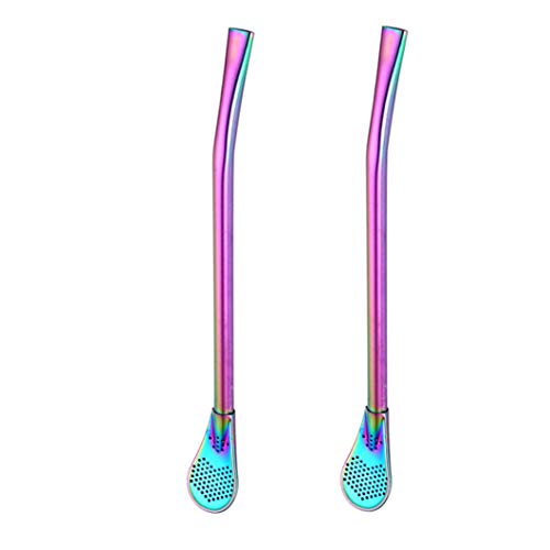 ZTTONE 2Pcs Stainless Steel Drinking Tea Yerba Mate Straw Gourd Bombilla Filter Spoon (Multicolor) - Thumbnail 3