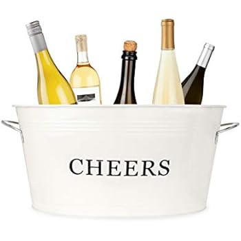 Twine Rustic Farmhouse Galvanized Cheers Tub, Cream, 6.3 gallons, White