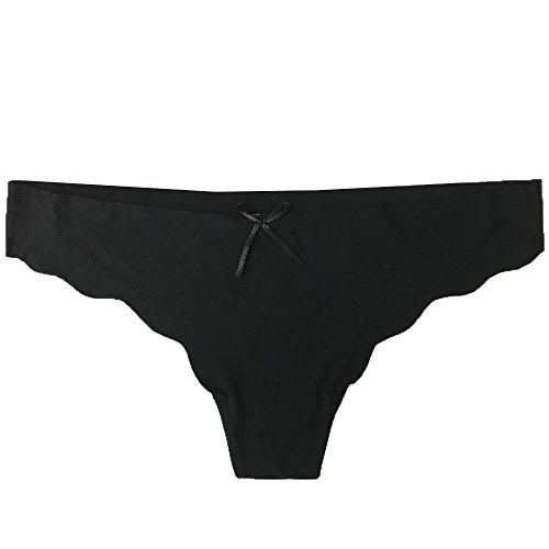 JINKAIJIA Women's Sexy Soft Seamless Invisible Wave Edge Thong Panty Brief G-string Underwear (Black)