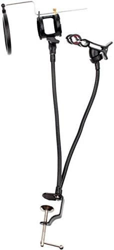 Adjustable Suspension Boom Stand with Pop Filter, Mic Holder and Phone Shock Mount, Compact Mic Stand Made of Durable Steel for Karaoke, Broadcasting, Voice-Over