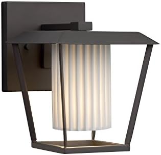 Limoges - Patina Small 1-Light Outdoor Wall Sconce - Cylinder with Flat Rim Translucent Porcelain Shade with Pleats Design - Matte Black Finish