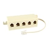 URBESTBeige RJ11 6P4C Male Plug to 5 Ports 6P4C Female Socket Phone Line Splitter Adapter