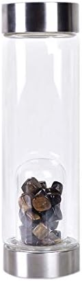 Crystal Water Bottle Reusable Gem Glass Water Bottle for Making Crystal Infused Gem Water Decorated with Natural Quartz Crystal Wand Stick 550Ml