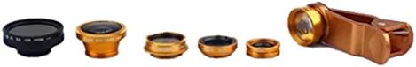Universal Camera Lens 0.67x Macro Lens&amp;Wide Angle Lens + 180° Fisheye Lens + 2x Telephoto Lens + Polarizer Lens + Neutral Density ND Dimming Filter Lens for iPhone Samsung Phones (6 In 1 Gold)
