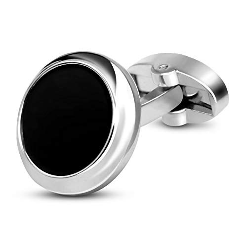 VIILOCK Onyx Black Cufflinks and Studs Set for Men Wedding Business Gift Mens Cuff links Set (Silver)