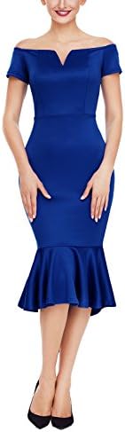 Ebbizt Womens Amazon Sexy Off Shoulder V Neck High Low Bodycon Mermaid Prom Evening Cocktail Midi Dress Blue Large