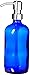 Blue Soap Dispenser with Stainless Steel Pump - 8oz Glass Soap or Lotion Dispenser with Coaster for Non Slip Bottom.