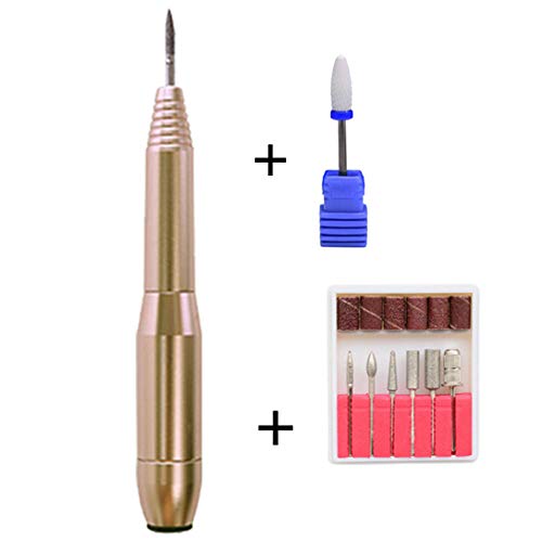 Jonly Compact Portable Electric Nail Drill - Light Electrical Professional Nail File Kit for Acrylic, Gel Nails, Manicure Pedicure Polishing Shape Tools,Gold