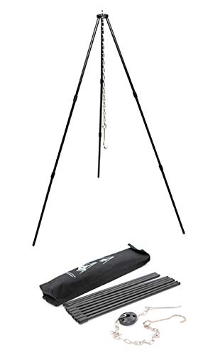 SEMPIYI Portable Outdoor Mini Camping BBQ Cooking Tripod, Aluminum Alloy, Detachable Bracket, Adjustable Hanging Chain, Suitable for Camping, Barbecue. (Black)