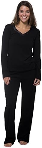 Nouveau Super Soft V-Neck Long Sleeve Top and Full Length Pant Sleep Set,Jet Black Night,2X Plus