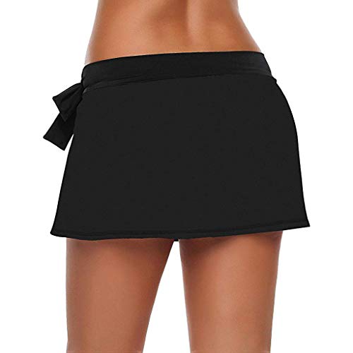 ANJUNIE Women's Lace up Sandbar Swim Skort Skirt Bikini Bottom Bowknot Side Swimsuit with Brief(Black,M)