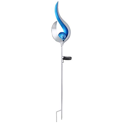 etc-shop LED Solar Außen Lampe Flammen Design silber Garten Beleuchtung Crackle Glas Kugel blau Terrassen Deko Leuchte