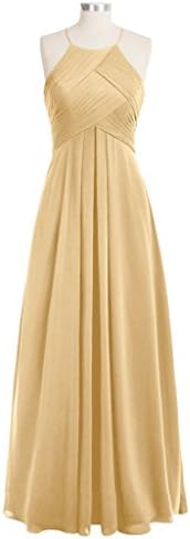 Tivansi Women's Halter Chiffon Long Bridesmaid Dresses gold Size 12