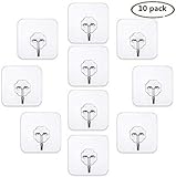 gotain Adhesive Sticky Heavy Duty Utility Hook Transparent Reusable Wall Hangers 22lb Waterproof for Home Kitchen Bathroom Bedroom Dorm Keys Bag Towels-10 Pack, White