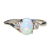 iLH® Clearance Rings,ZYooh Women Sterling Silver Rings Oval Cut Fire Opal Diamond Band Rings Jewelry Gift (Silver, 9)