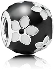 Pandora Floral with Black and White Enamel Charm in 925 Sterling Silver, 791398ENMX