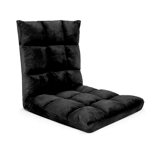 Gaming Floor Sofa Adjustable Chair for Adults & Kids - Comfortable Foam Seat & Removable Lounger Cover - Transformable Folding Sleeper Lounge Features 14 Reclining Positions from Flat to 90Â°,(Black)