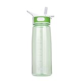 BOTTLED JOY BPA Free Tritan Bite Valve Water Bottle with Straw and Handle, Wide Mouth 100% Leak Proof Camping Water Bottles 27oz 800ml (Green)