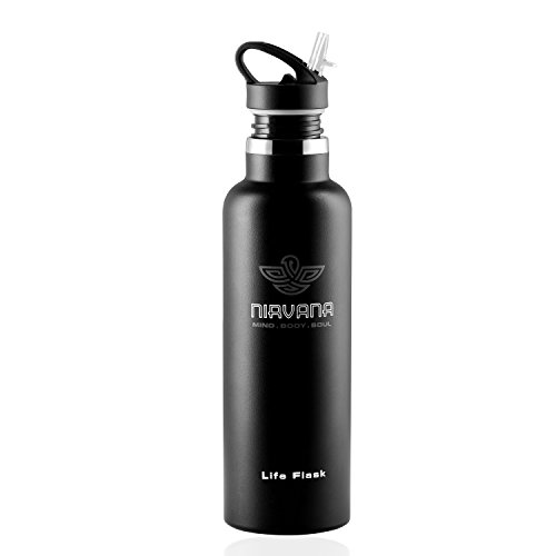 Nirvana Life Flask - 750 ml (26 Oz), Cold 24 Hrs, Hot 12 Hrs, 100% Leak &amp; Sweat Proof, Double Walled Vacuum Insulated Stainless Steel Thermos Flask, Extra BPA free flex Cap