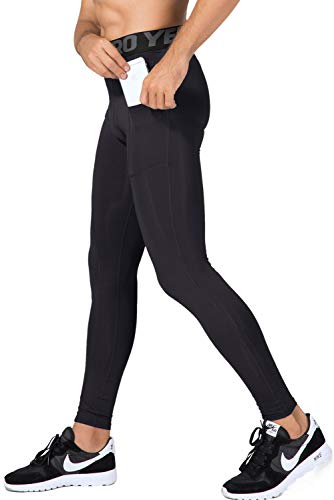 Lavento Men's Compression Pants Running Tights Leggings with Phone Pockets (3 Pack-3911 Black/Gray/Blue,Large) - Thumbnail 5