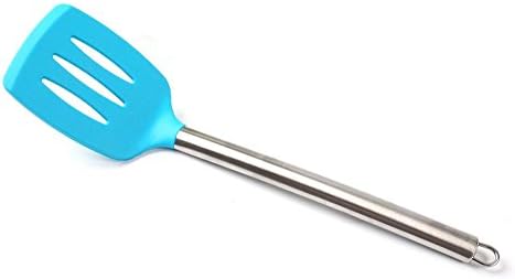 ZhiDa Kitchen Stainless Steel Handle Silicone Slotted Turner Spatula Non Stick (Blue)