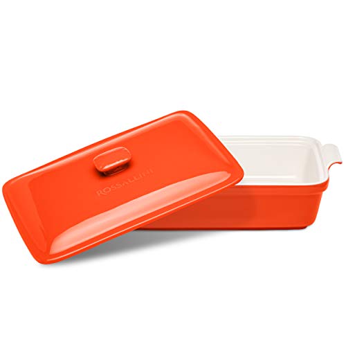 Rossallini Stoneware Casserole Dish Bakeware Set with Lid, Covered Rectangular Dinnerware, Large 4 Quart, 13 by 9 Inch, Rosso [Red] - Thumbnail 2