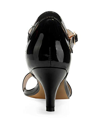 ComeShun Womens Shoes Ankle Strap Open Toe Stilettos Dress Party Bridal Wedding Pumps Low Kitten Heels Sandals (7 US, Black PU) - Thumbnail 5