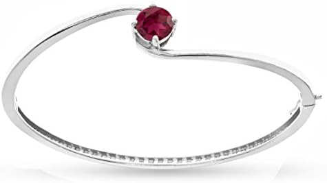 Sterling Silver Ruby Solitaire Bangle Bracelet (6.5", 7.25", 8")