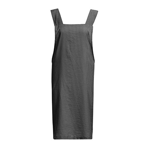 TIFENNY Women Cotton Linen Stripe Pinafore Square Cross Apron X Backless Garden Work Pinafore Dress with Pocket Gray