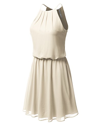 DRESSIS Womens Double Layered Chiffon Mini Tank Dress Taupe M