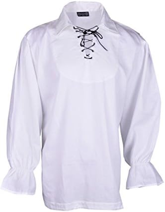 Renaissance Casual Summer Pirate Hippie Shirt Medieval Men Costume Off-White Color Small Size