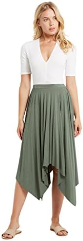 Poshsquare Women's Handkerchief Uneven Hem Jersey Knit Comfy Midi Skirt USA Light Olive L