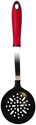 The Kitchen Queen Stainless Steel Nylon Skimmer in Red Strainer Spoon, Skimmer Spoon, Perforated Ladle Spoon Strainer Ladle, Great for a: Pampered Chef, USA