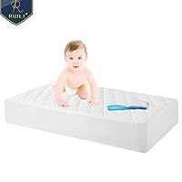 100% Waterproof Quilted Fitted Crib Mattress Protector, Soft Breathable Organic Bamboo Baby Waterproof Mattress Pad, Natural Hypoallergenic Vinyl Free Mattress Cover for Stains, Dust Mite Proof