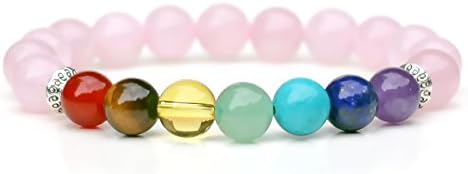 Rose Quartz Chakra Bracelet, 8mm Genuine Chakra Healing Crystal Gemstone Beads