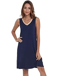 GYS camisón de viscosa de bambú, sin mangas, con cuello en v, para dama.