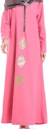 VividYouWomen VividYou Womens Print Solid Baggy Muslim Zip Fitted Evening Dresses Pink1 S