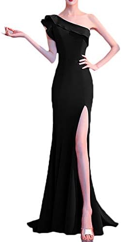 パーティードレス ロング ワンショルダー マーメイドドレス タイト ワンピース 袖なし スリット 披露宴 結婚式 司会者 バックフリル 着痩せ 演奏会 お呼ばれ 忘年会 完売