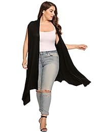 IN'VOLAND Womens Plus Size Sleeveless Cardigan Vest Long Duster Cardigan Open Front Asymetric Hem