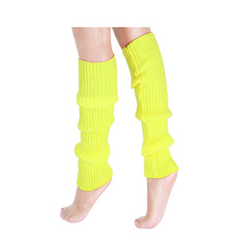 JINSEY Women's 80s Outfit accessories Leg Warmers Gloves For 1980s Theme Party Supplies-Yellow - Thumbnail 2
