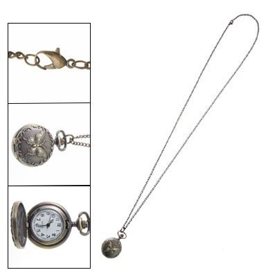 Bronze Tone Butterfly Carved Case Pocket Chain Necklace Watch