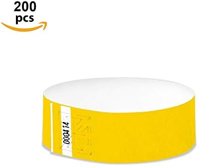 Fun Fan Line - 200 Units Tyvek 25 mm Paper Identification Wristbands. Numbered Control Bracelets with Adhesive Closure. Non-transferable and Water Resistant. (Yellow)
