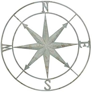 Creative Co-Op Decorative Round Metal Compass Wall Decor, 41", Aqua